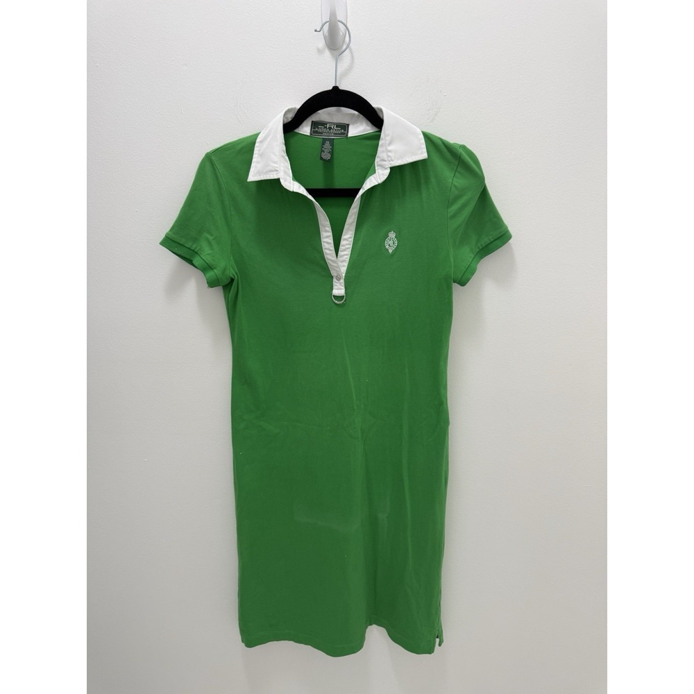Lauren Ralph Lauren Active Polo Dress Green White Cotton‎ Stretch Petite Flaw